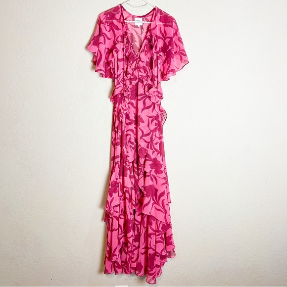 Misa Los Angeles Sabrina Ruffled Maxi Dress Floral Pink Size XS NWT - Picture 2 of 8